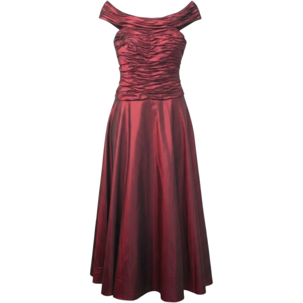 Vtg JS Collection Taffeta Off Shoulder Mother of Bride Gown Womens 6 M Ruby Red
